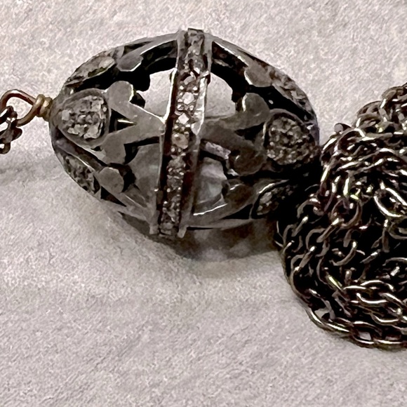 Indian black diamond tassle necklace w pearls & dark silver tassle - Picture 5 of 6